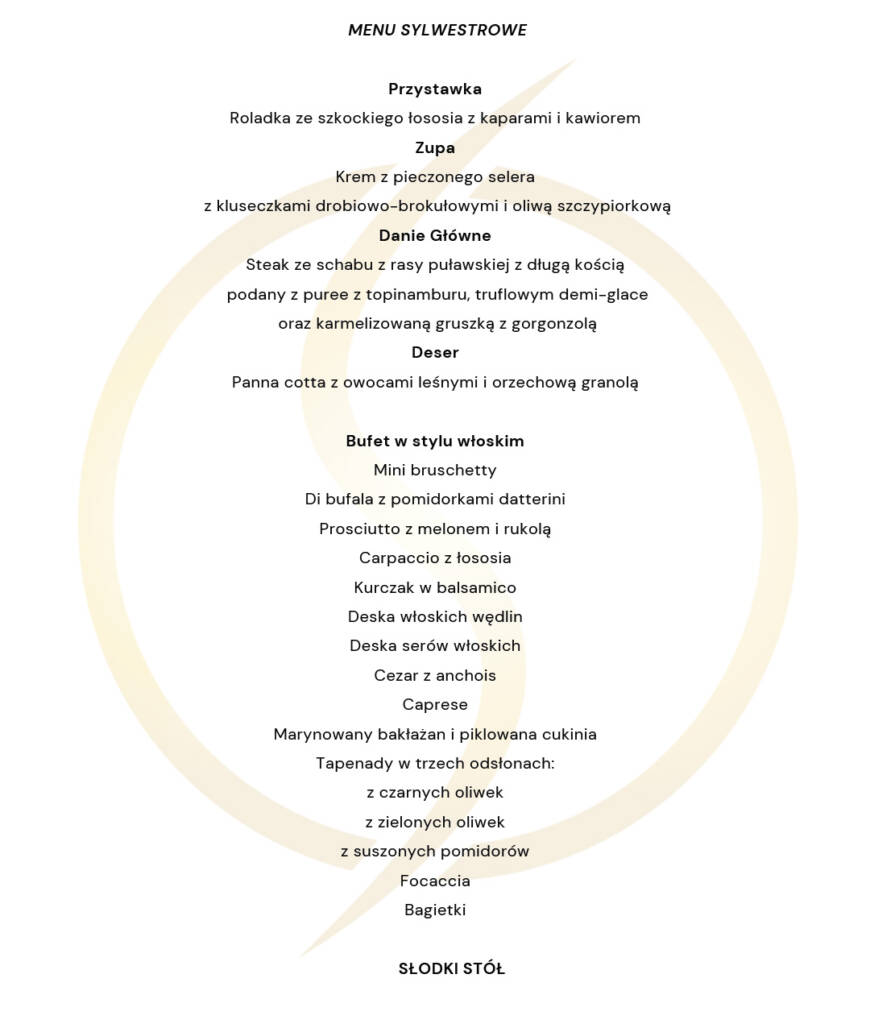 Sylwester Kraków Menu