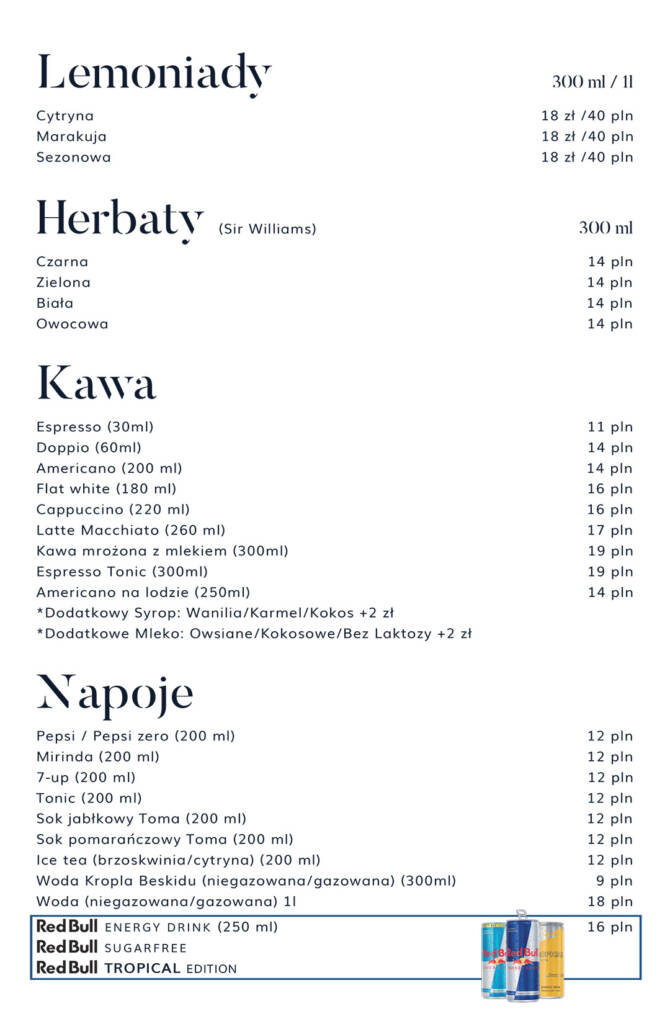 Menu Napoje Nasza Rzeka